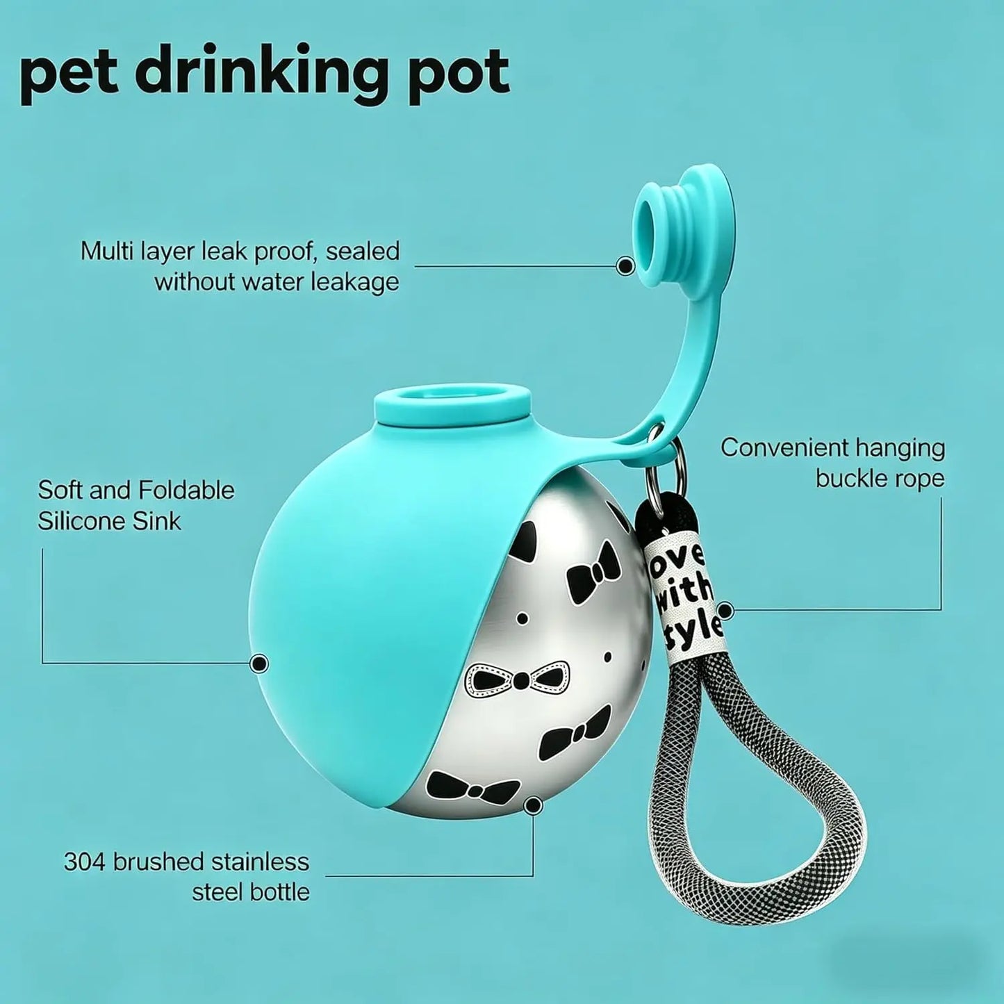 2-in-1 Portable Dog Water Bottle for Small Dogs - Leak-Proof & Compact Dog Travel Water Bottle -Stainless Steel Bottle & Silicon