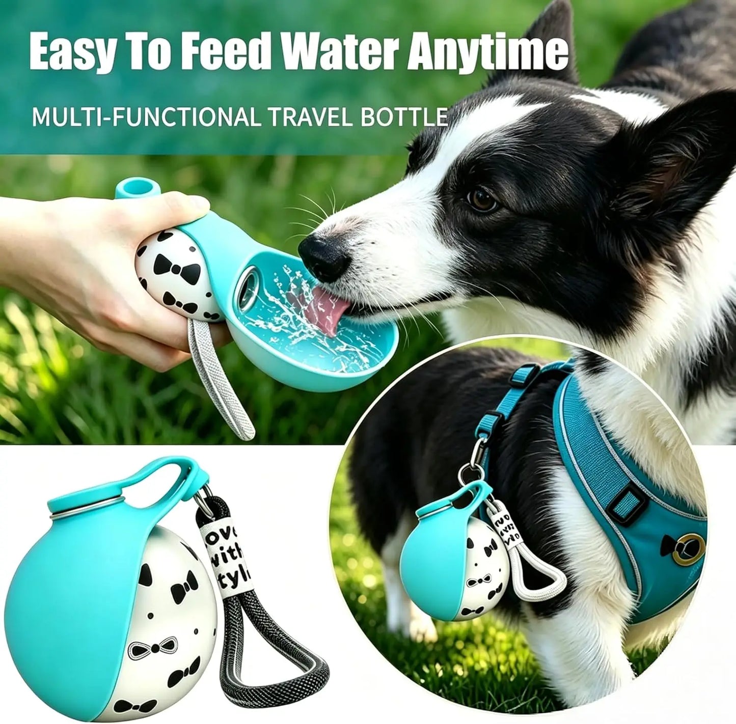 2-in-1 Portable Dog Water Bottle for Small Dogs - Leak-Proof & Compact Dog Travel Water Bottle -Stainless Steel Bottle & Silicon